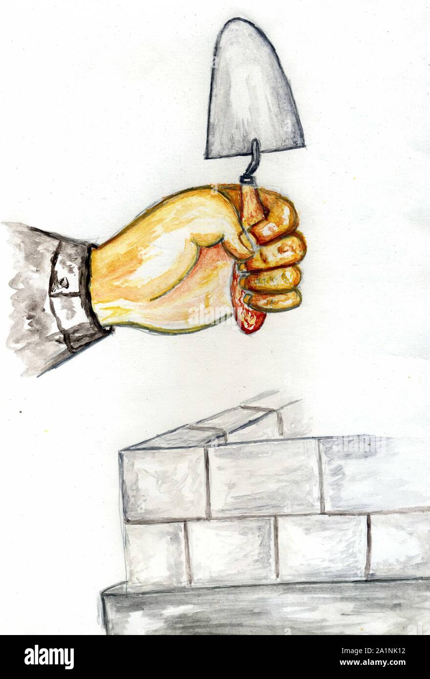 Human Using Trowel Watercolor painting of a human hand holding trowel illustration Stock ...