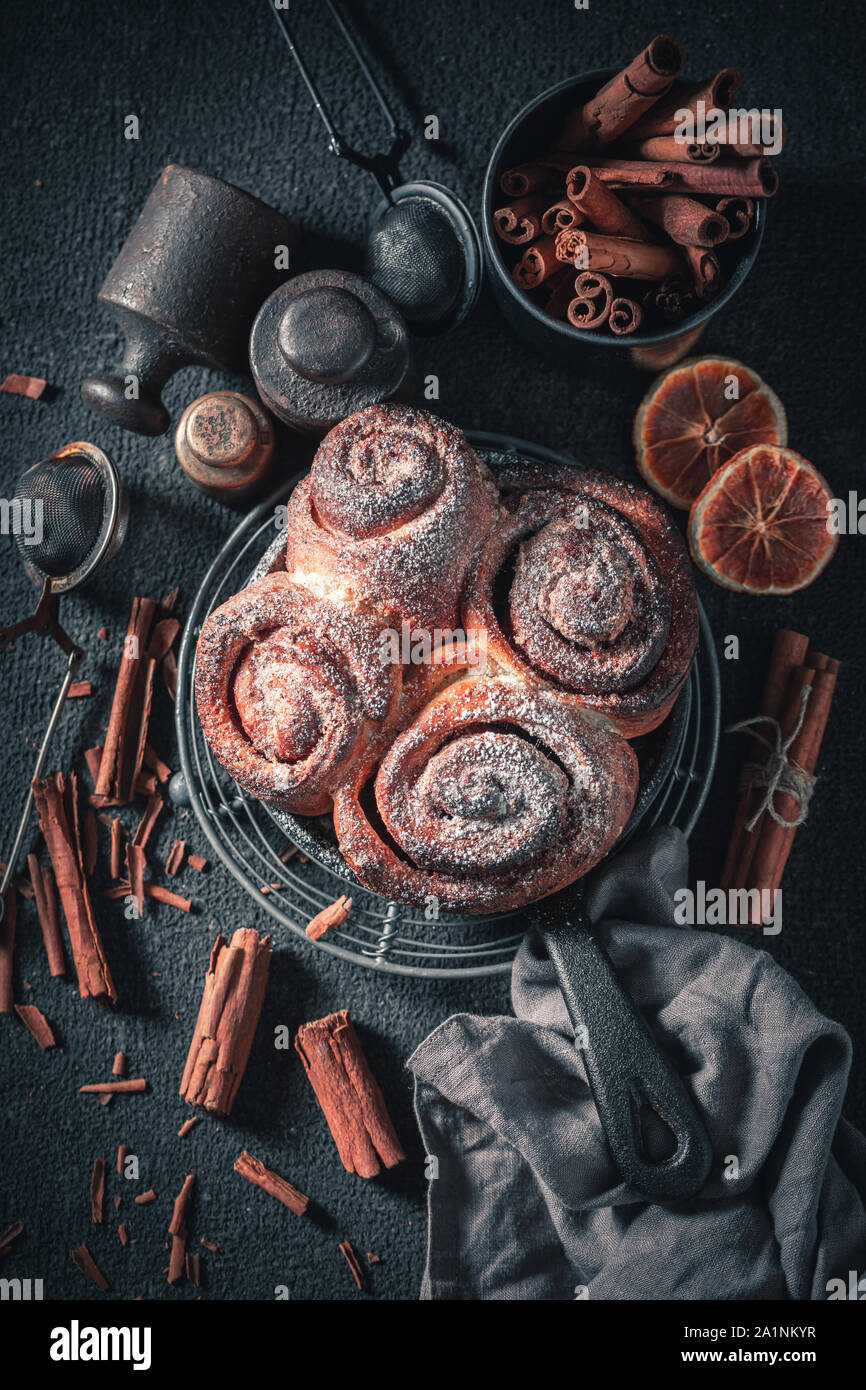 Traditionally cinnamon rolls as swedish classic dessert Stock Photo