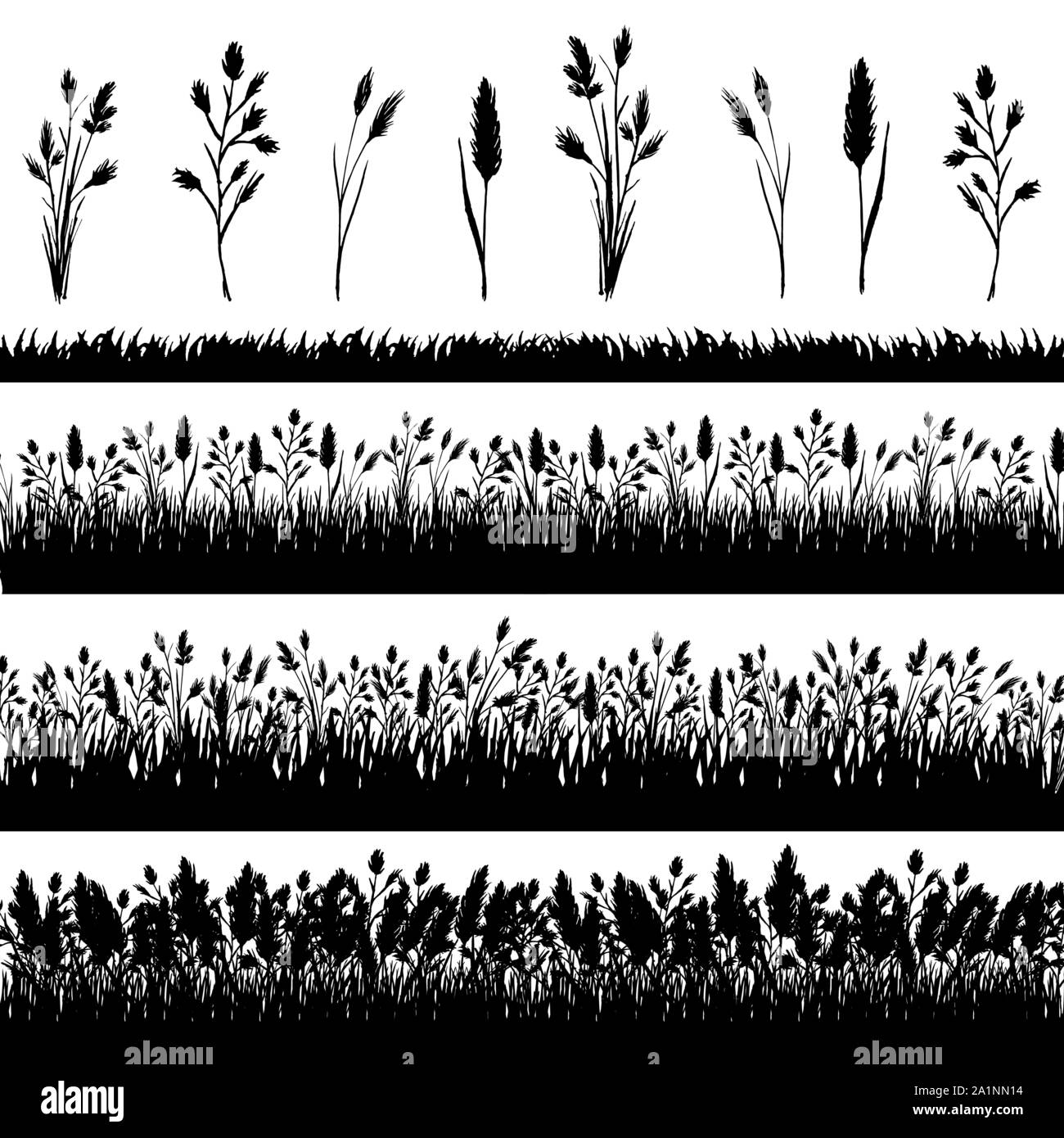 Grass border silhouette set on white background vector Stock Vector ...