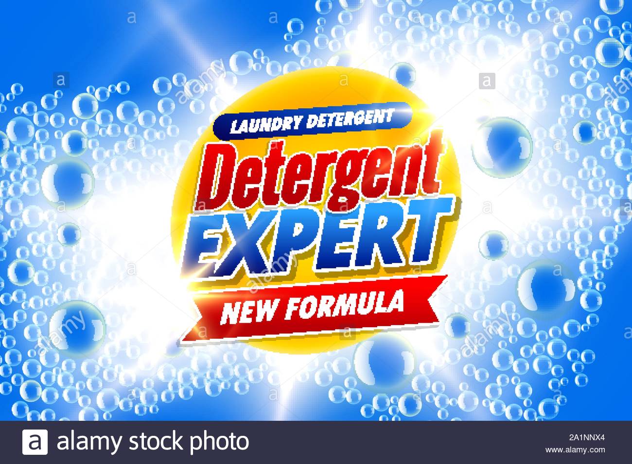 Laundry Detergent Template Ads Banner With Soap Bubbles Stock