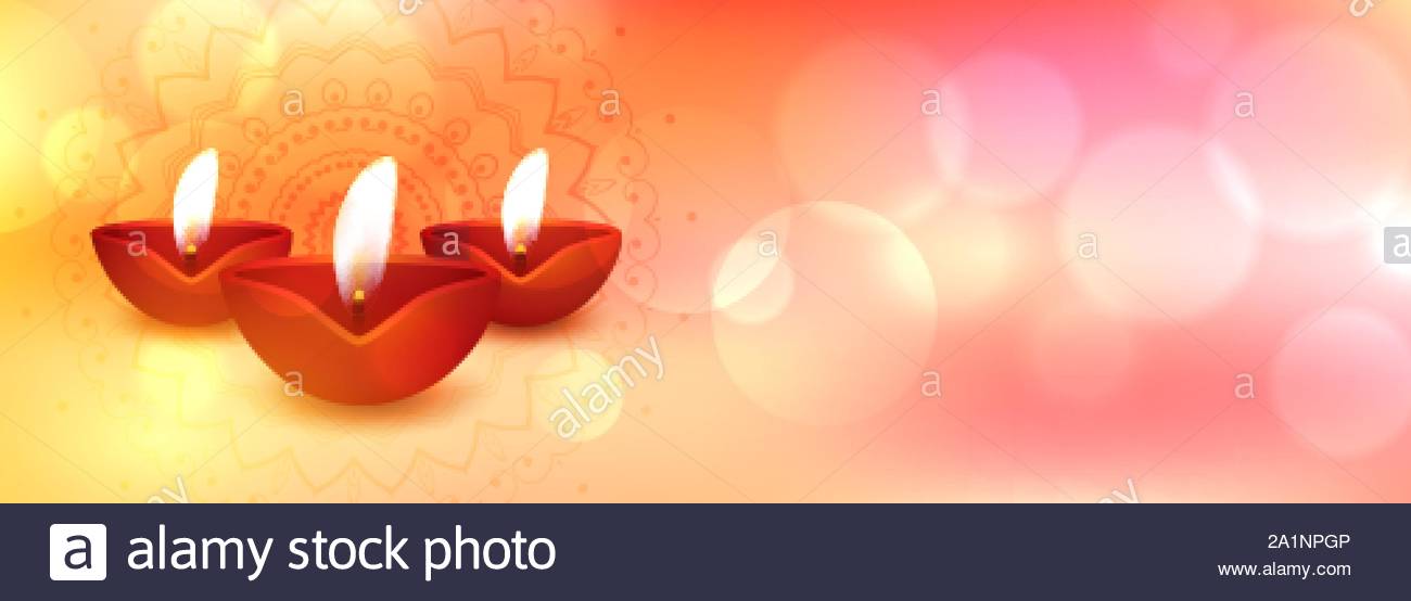 Creative Happy Diwali Banner With Realistic Diya Design Stock