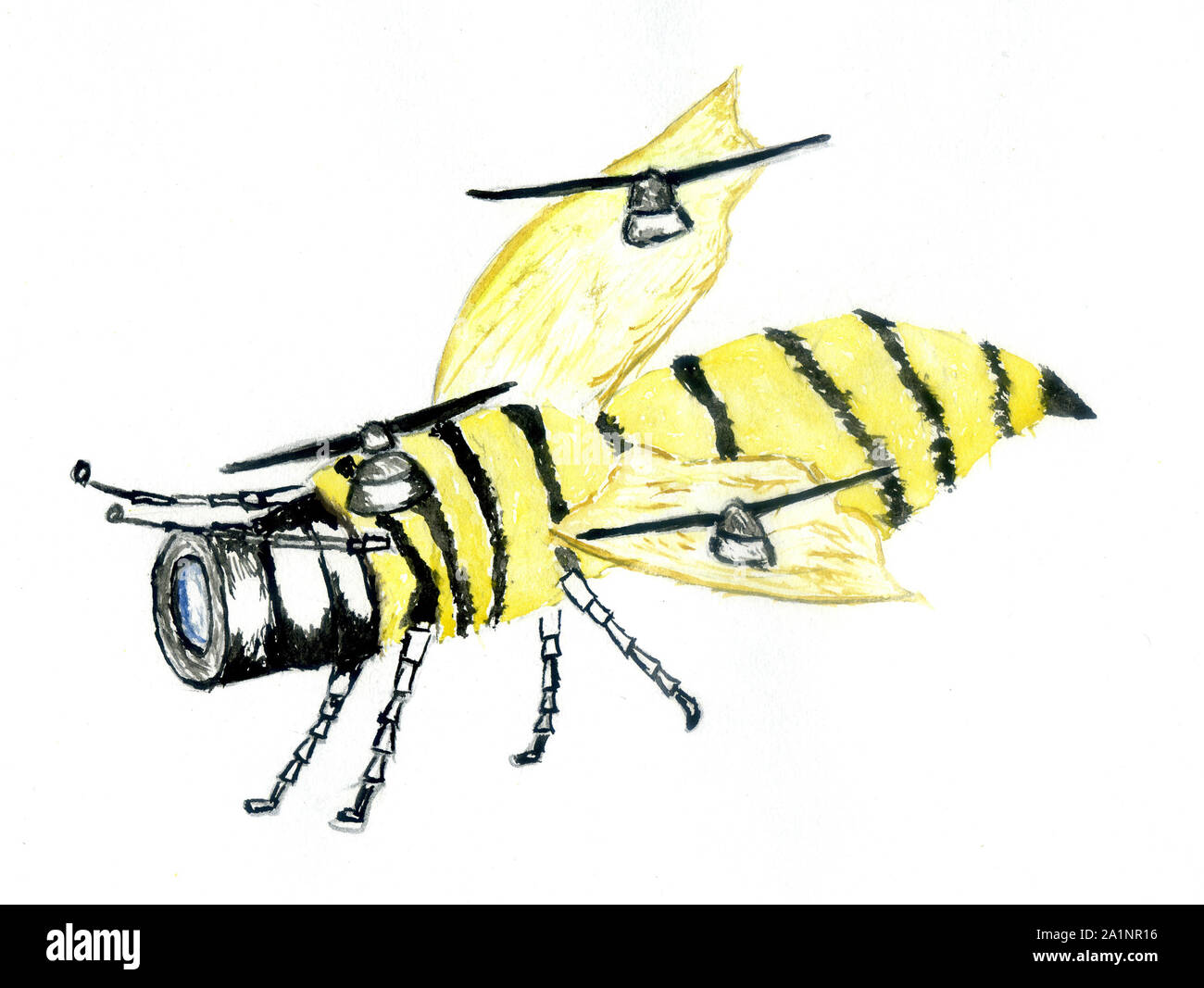 Abstract futuristic drone with camera design, watercolor illustration ...