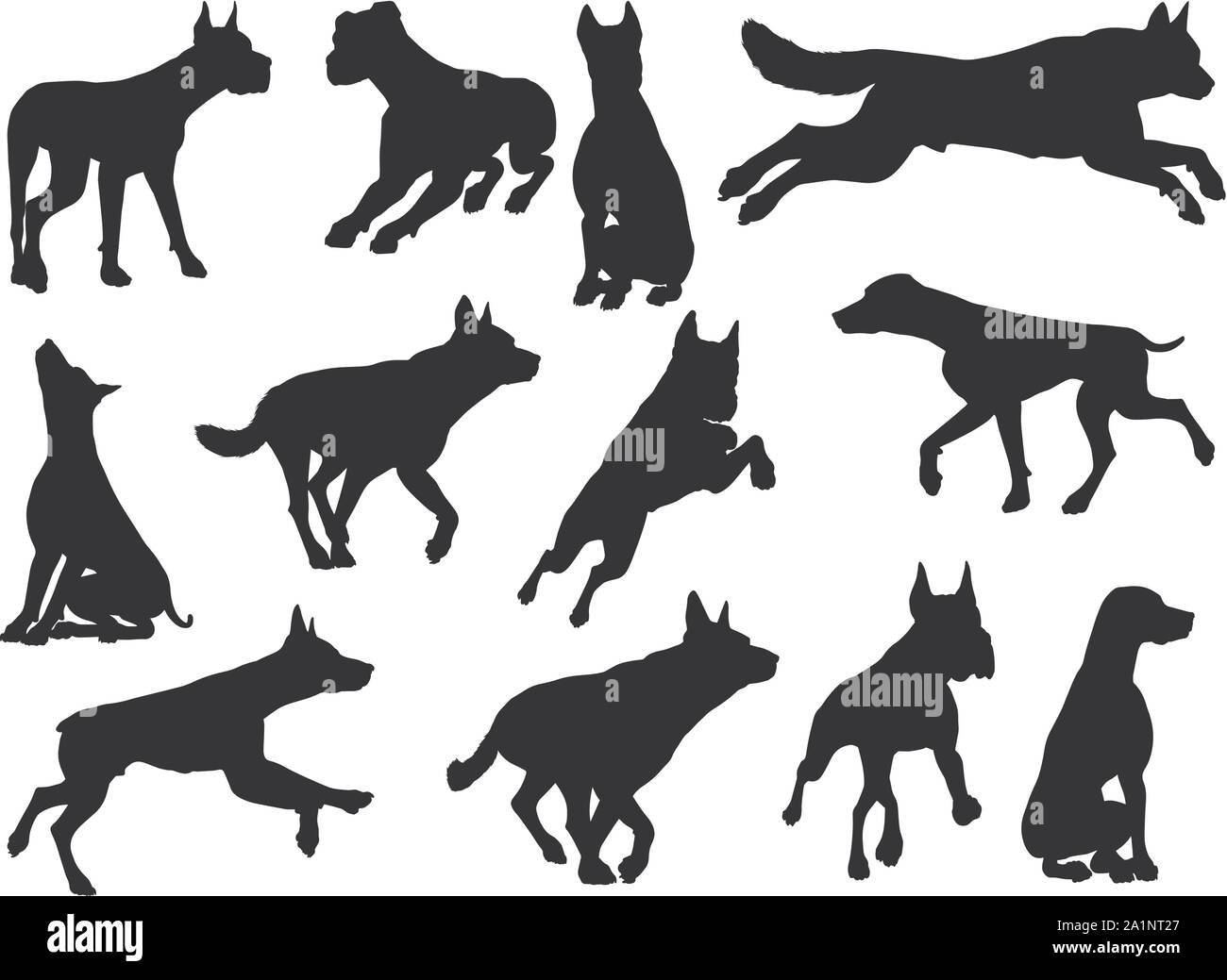Dog Silhouettes Animal Set Stock Vector