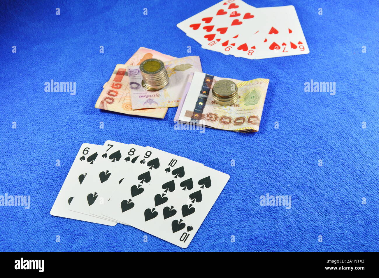 spade straight flush win in poker game Stock Photo Alamy