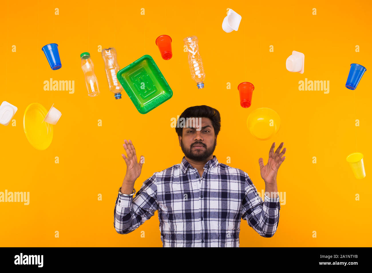 Plastic recycling problem, ecology and environmental disaster concept ...