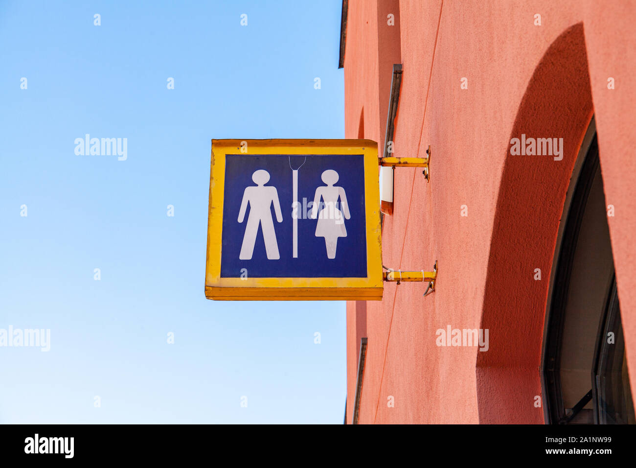 Male and female sign of a public toilet. Gender sign for public bathroom. Stock Photo