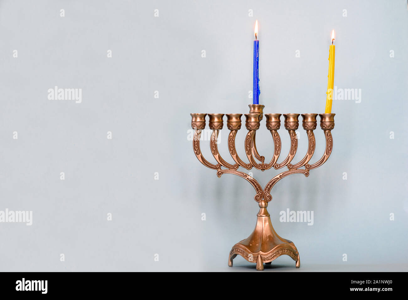First Night Hanukkah Menorah Close Hi res Stock Photography And Images First Night Hanukkah Menorah Close Hi res Stock Photography And Images