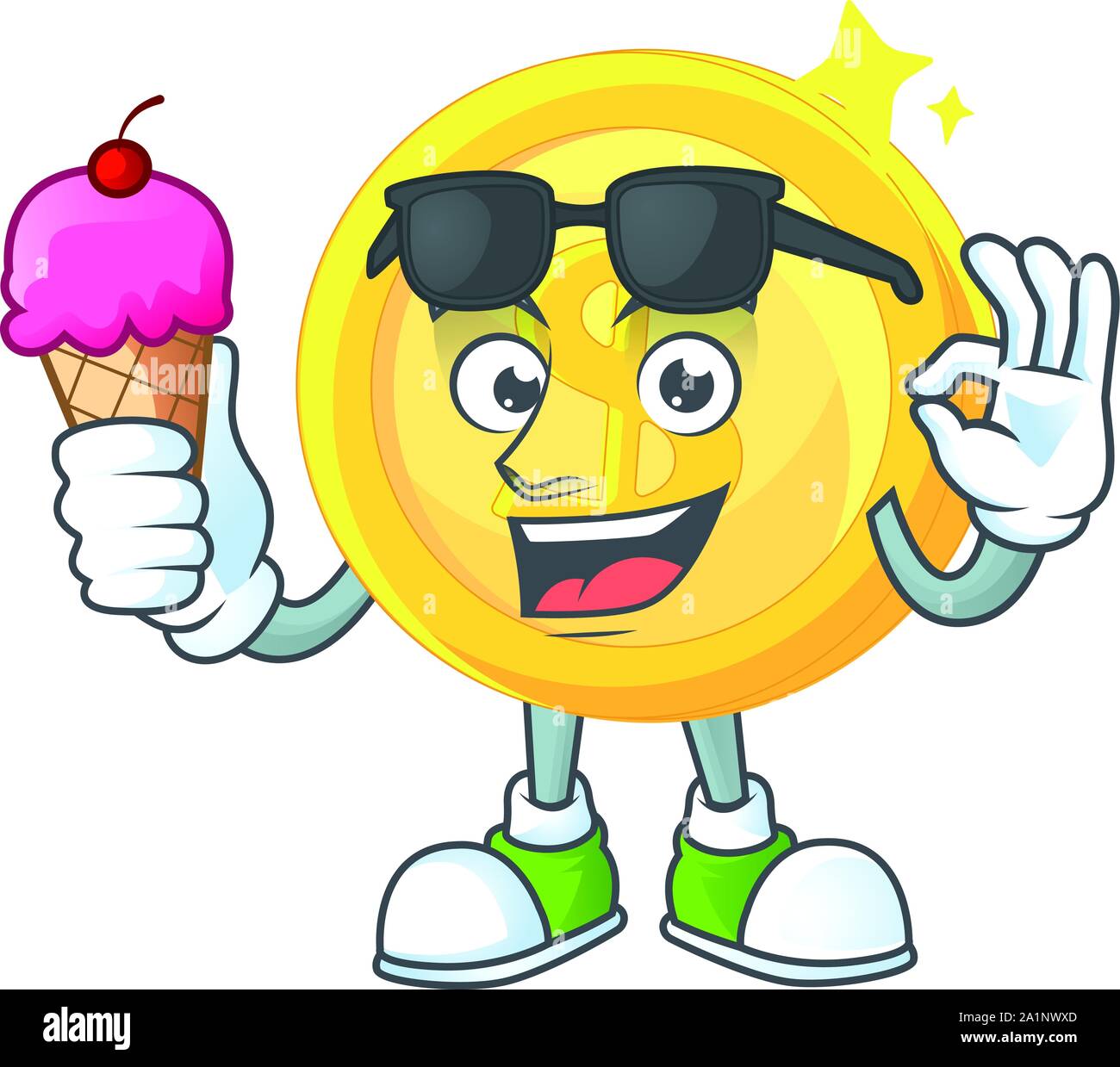 With ice cream currency gold coin isolated white background Stock