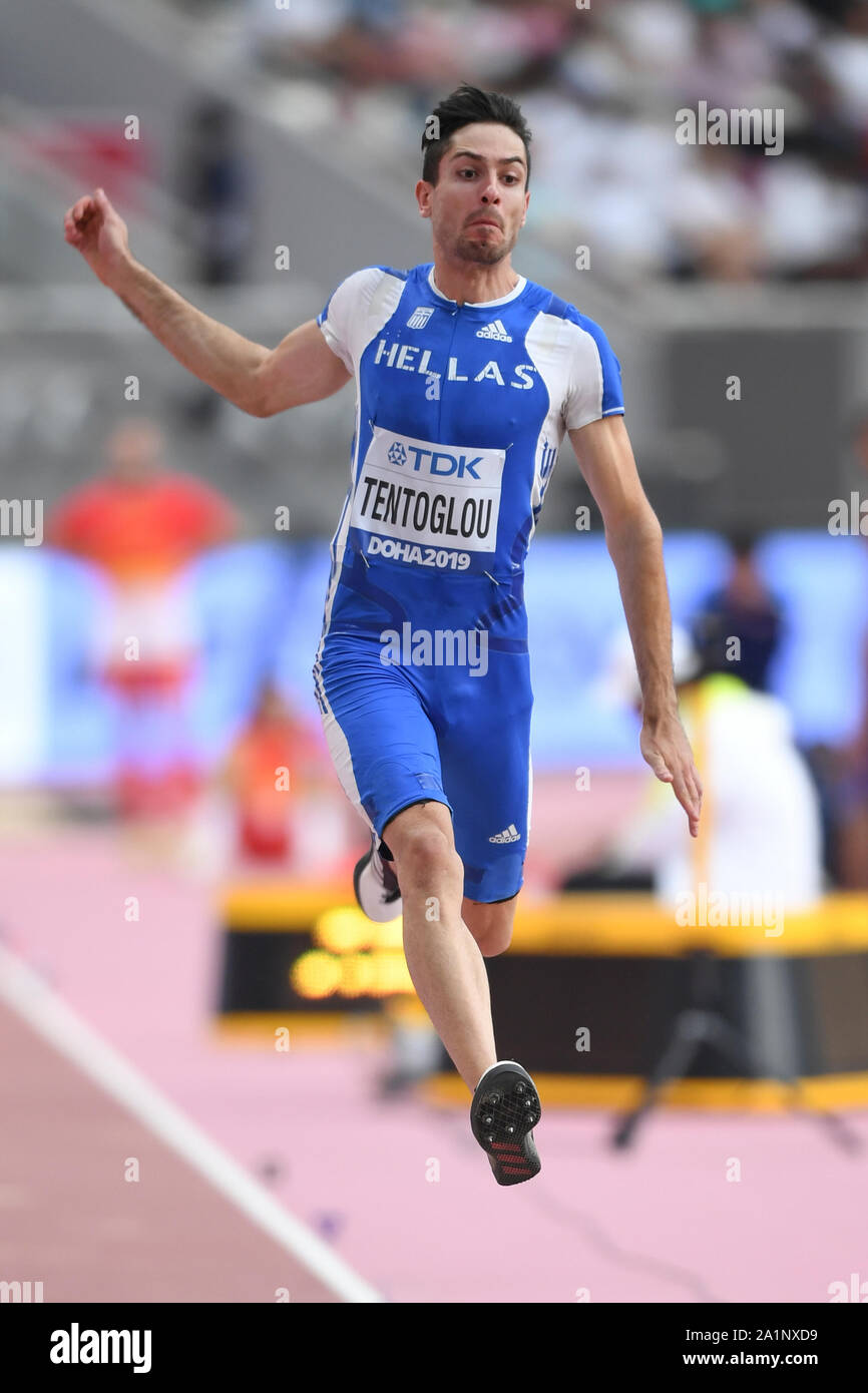 Miltiadis Tentoglu (Greece). Long Jump Men final. IAAF World Athletics Championships, Doha 2019 Stock Photo