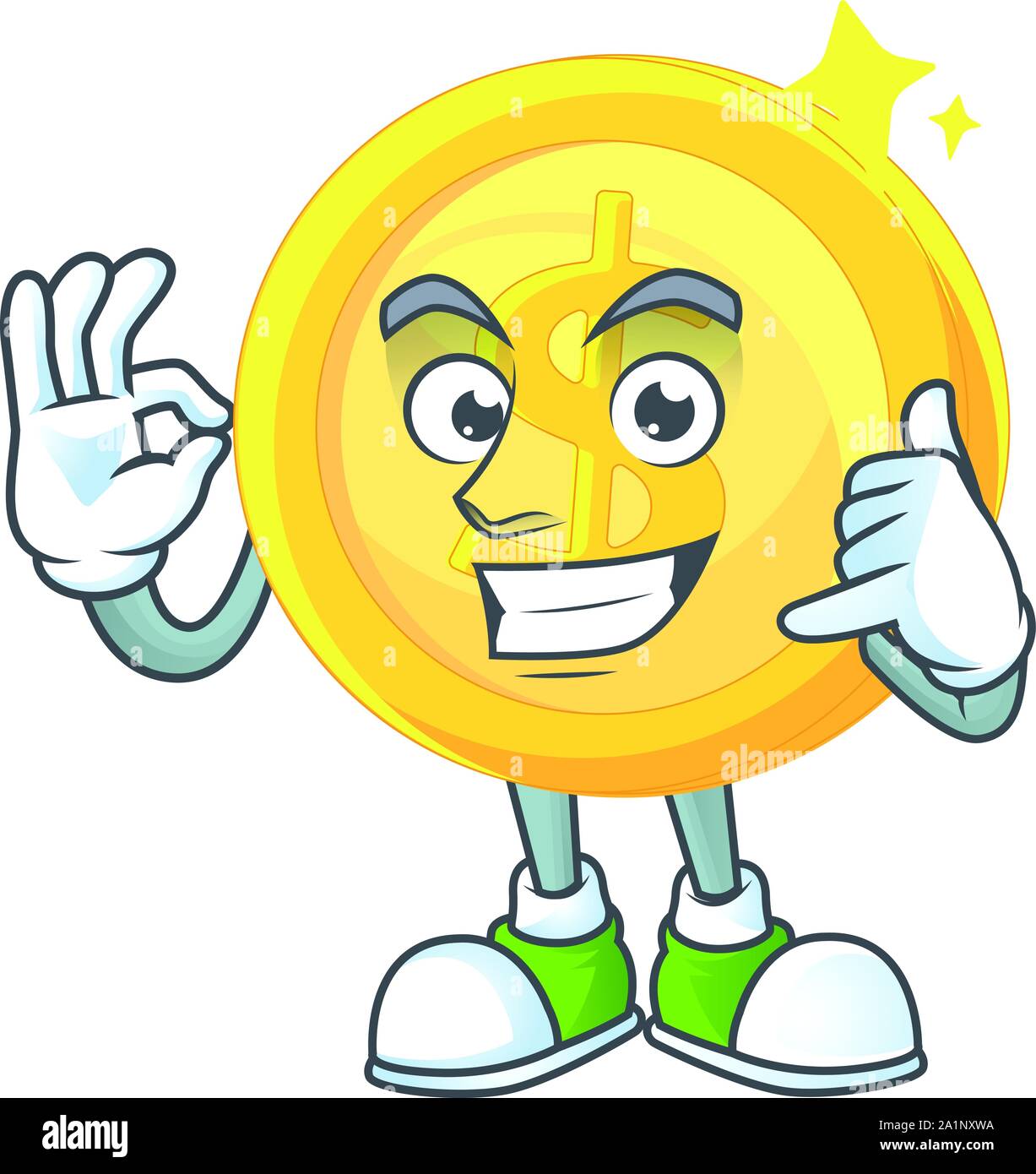 Call me gold coin cartoon character mascot style Stock Vector Image ...