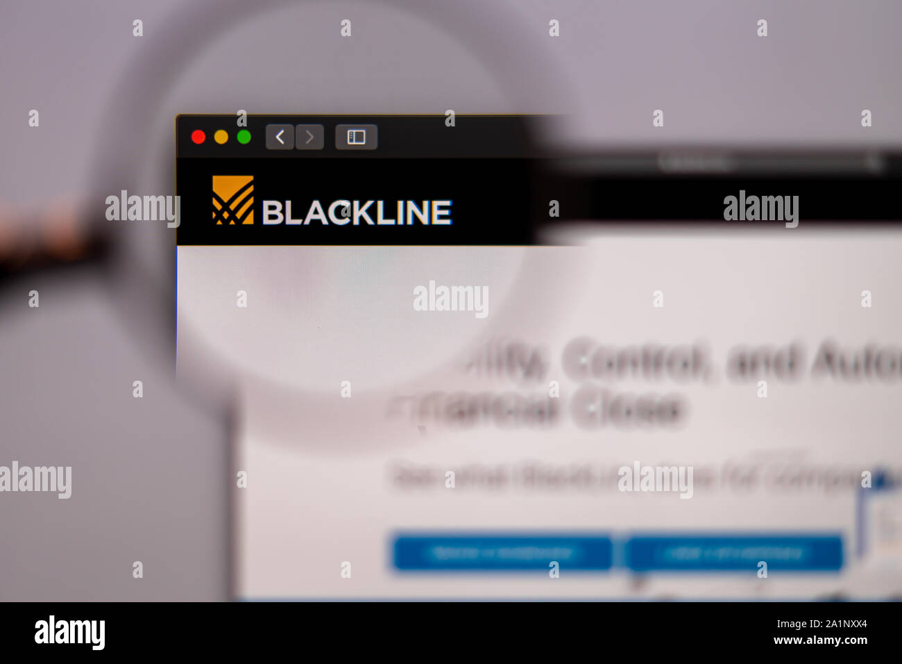 Tallinn/Estonia - September 27, 2019: Blackline company website homepage. Close up of Blackline logo. Can be used as illustrative for news media or  b Stock Photo