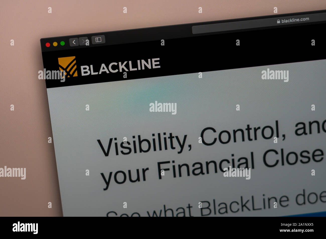 Tallinn/Estonia - September 27, 2019: Blackline company website homepage. Close up of Blackline logo. Can be used as illustrative for news media or  b Stock Photo