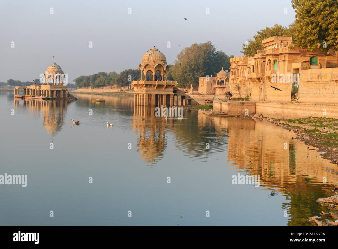 gadisar-lake-in-the-morning-man-made-water-reservoir-with-temples-in