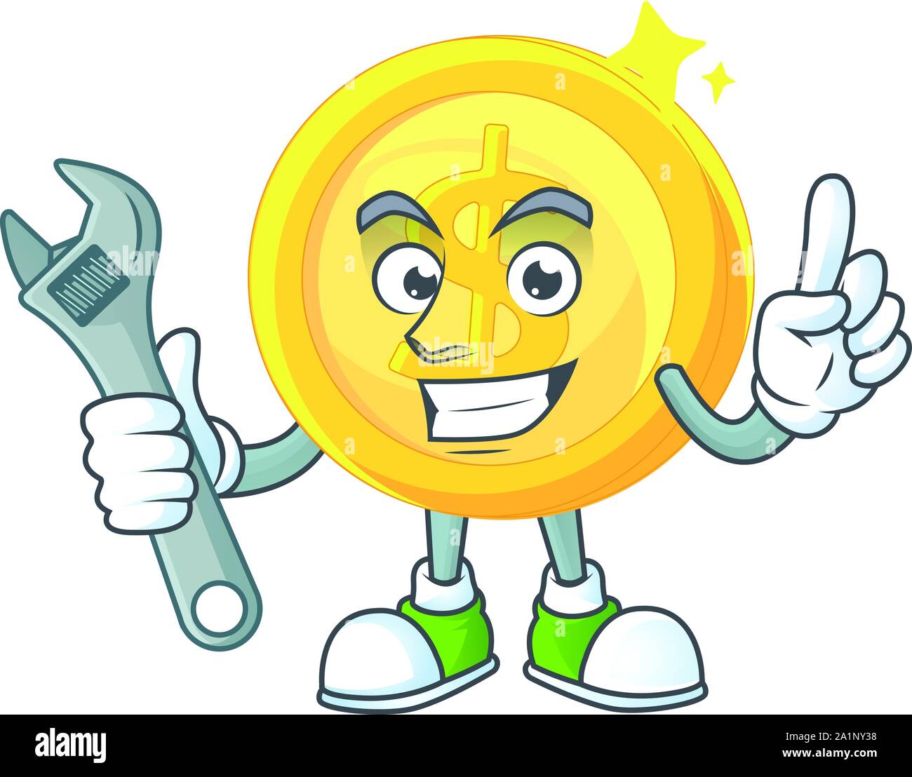 Mechanic gold coin cartoon character mascot style Stock Vector