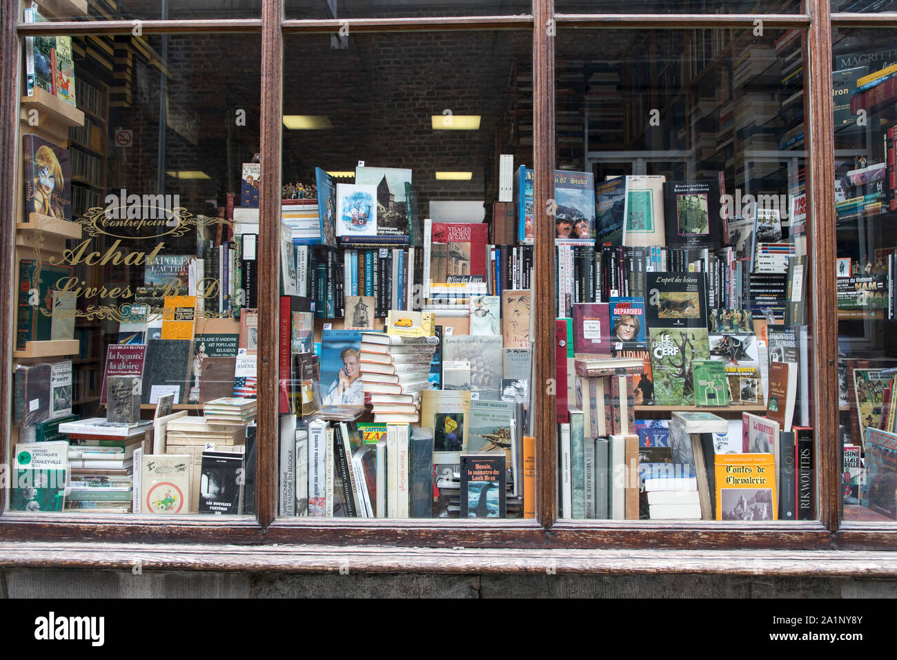 Bookshop, antiquarian bookshop, in the old town of Namur, Wallonia, Belgium, Stock Photo