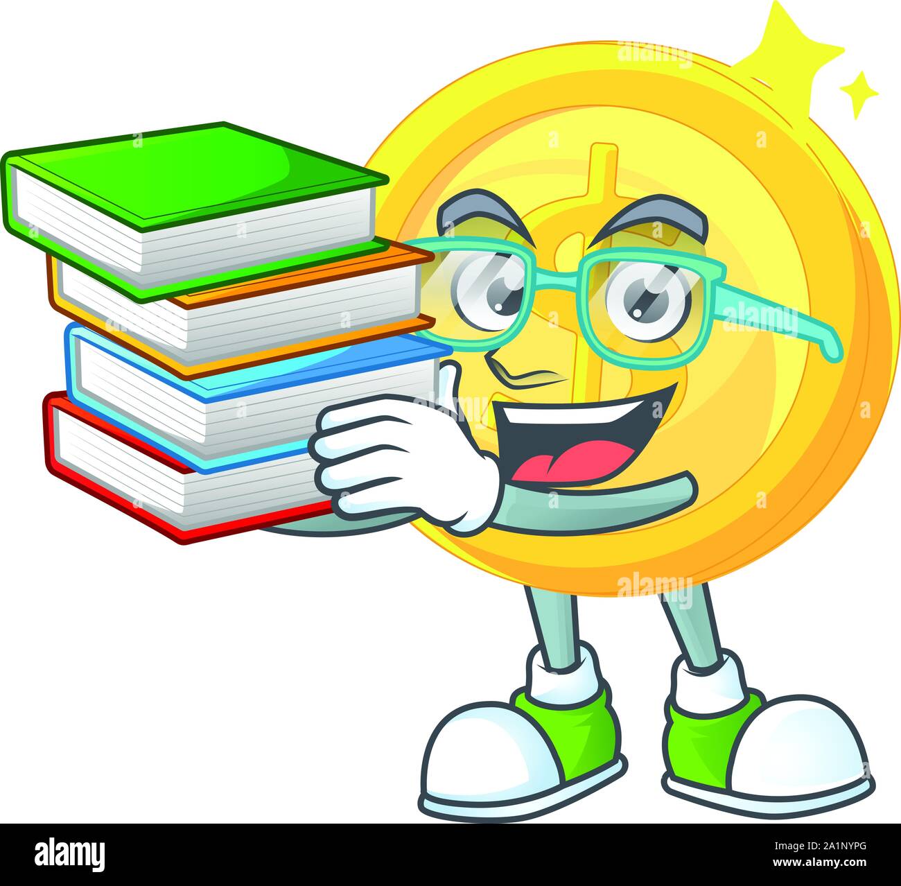 Student with book gold coin cartoon character mascot style Stock Vector ...