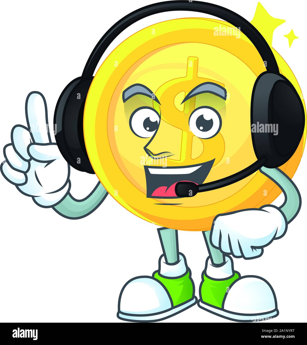 With headphone gold coin cartoon character mascot style Stock Vector ...