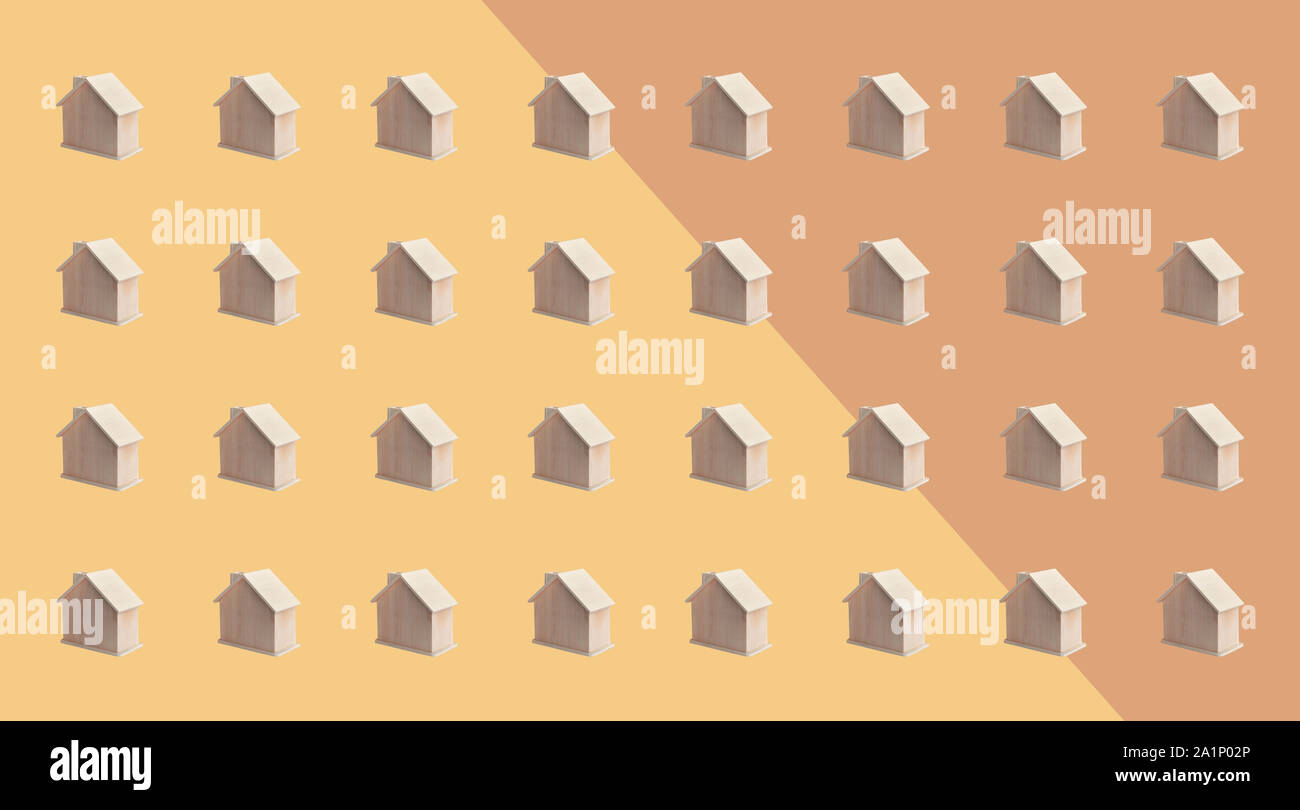 Villa or town concepts with group of wood house mock up on pastel color background.panoramic,horizontal for banner size. Stock Photo