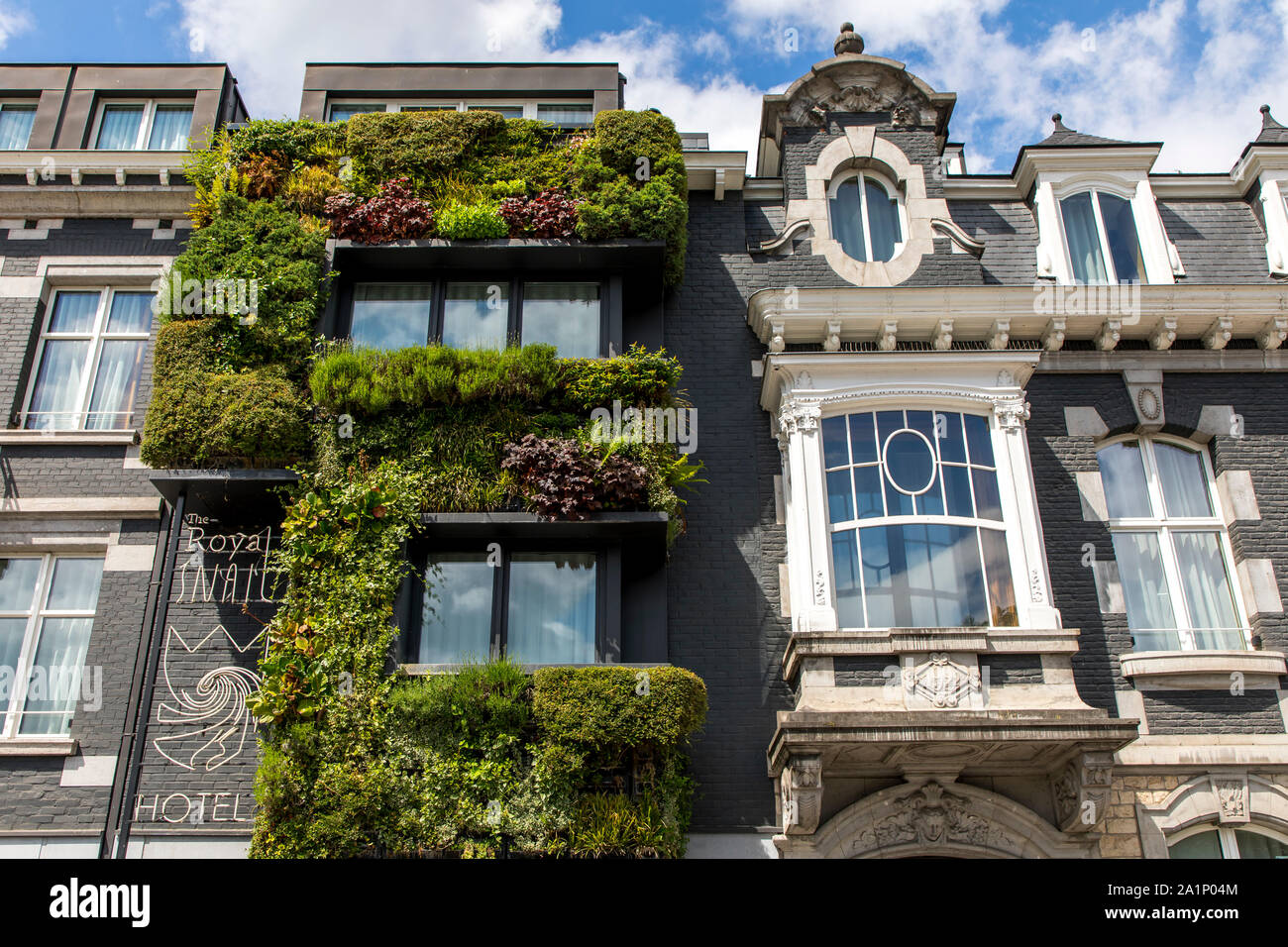 Green house facade at the Hotel The Royal Snaill, on the Avenue de la Plante, in Namur, Wallonia, Belgium, Stock Photo