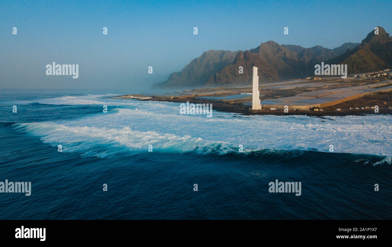 Punta del Hidalgo lighthouse. Landscape overlooking the ocean. Sunset. Stock Photo