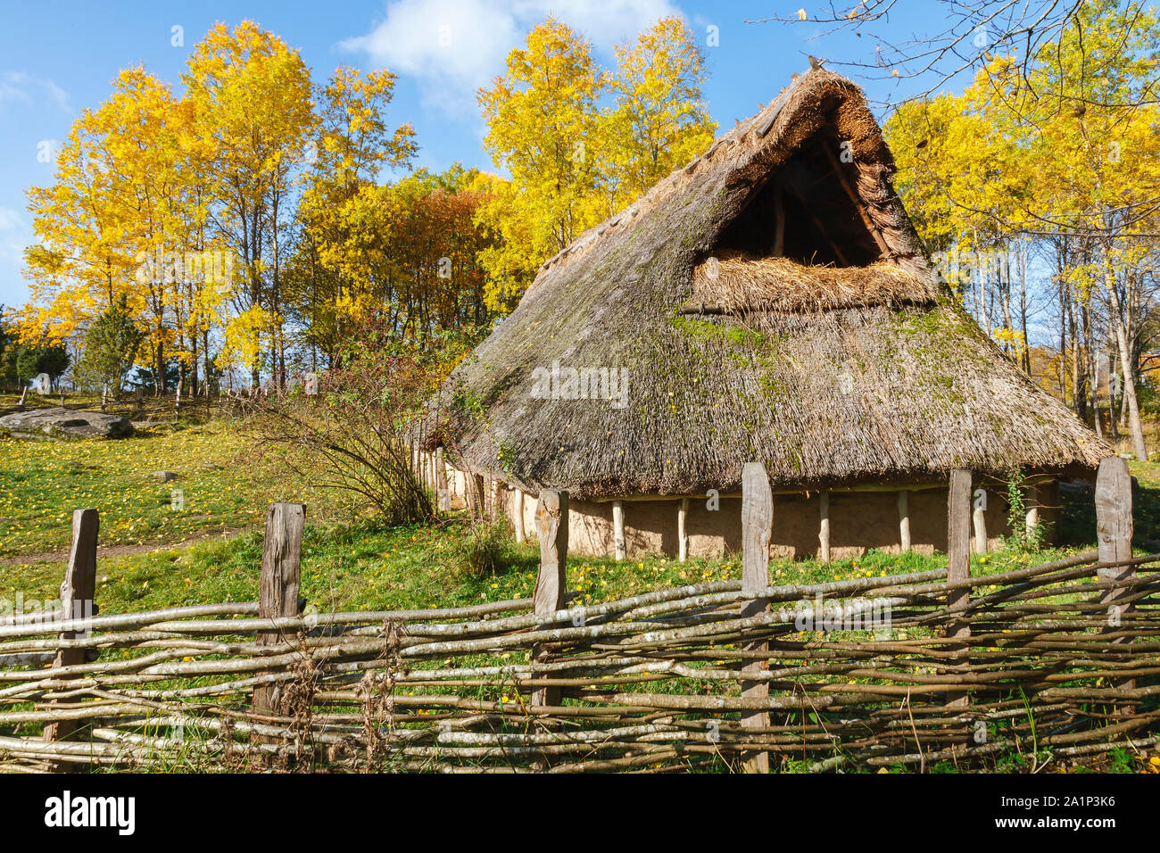Gabel on a Longhouse in a Autumn Landscape Stock Photo