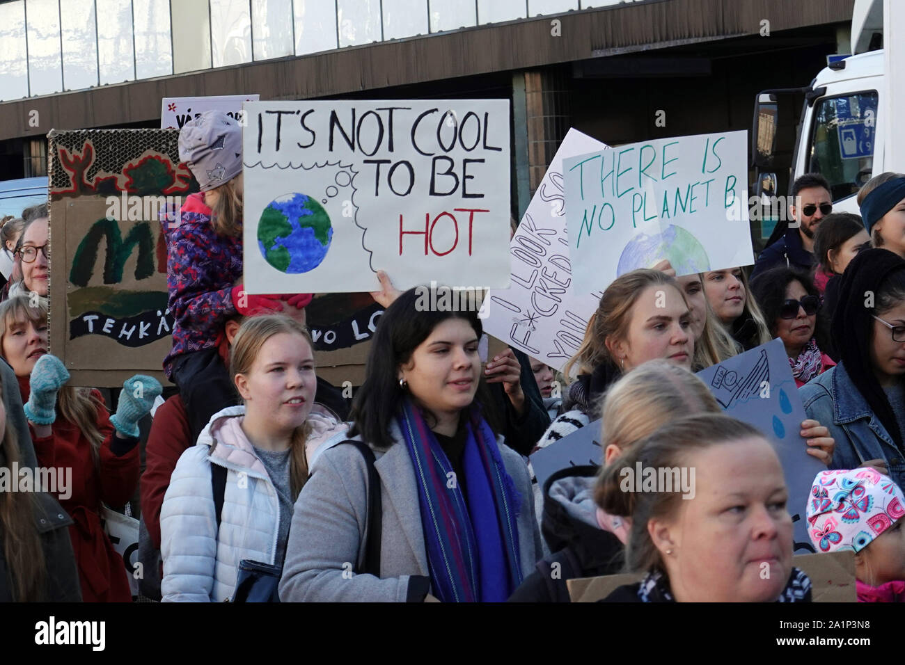 Turku, Finland - September 27, 2019: School strike for climate. Also known variously as Fridays for Future (FFF) and Youth for Climate Stock Photo