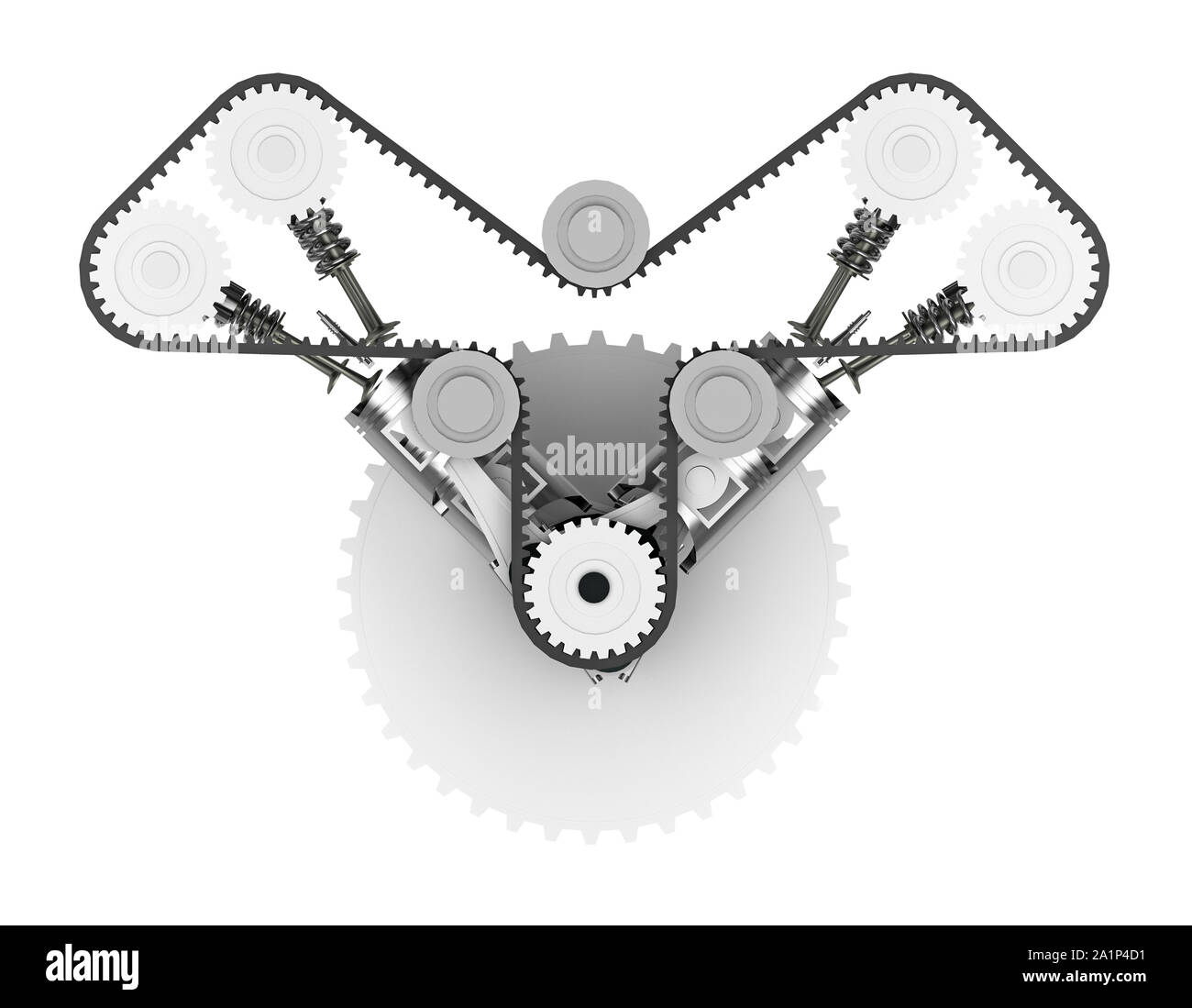 insides v12 engine isolated on white front view. 3d rendering Stock