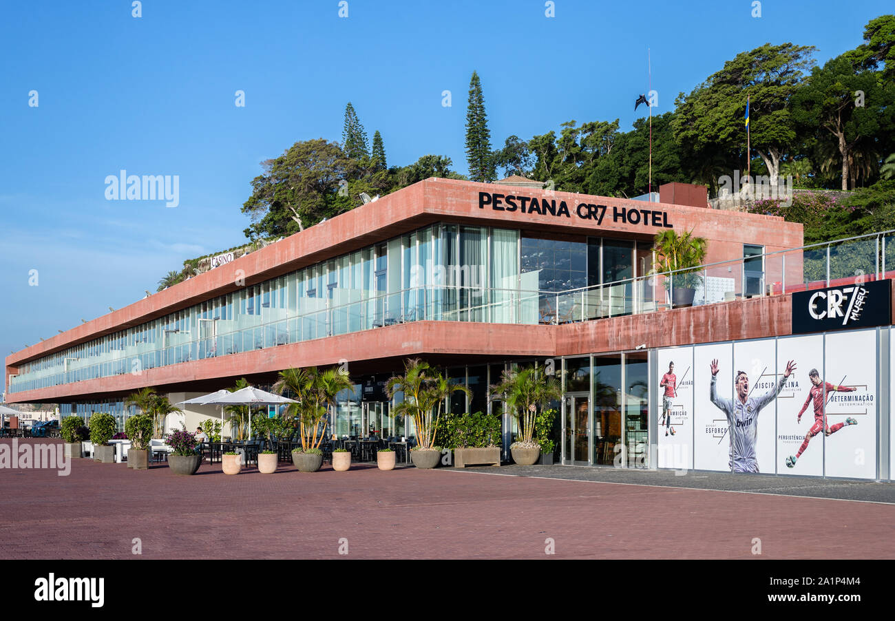 FUNCHAL, PORTUGAL - SEPTEMBER 2019, Front of Cristiano Ronaldo Pestana CR hotel and museum. Stock Photo