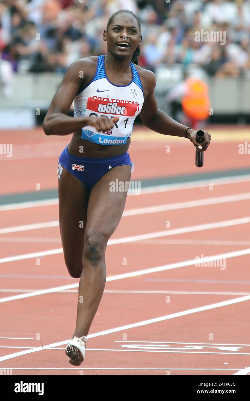Daryll NEITA of Great Britain in the womens 4x100m Relay at the Muller Anniversary games in London 2019 Stock Photo