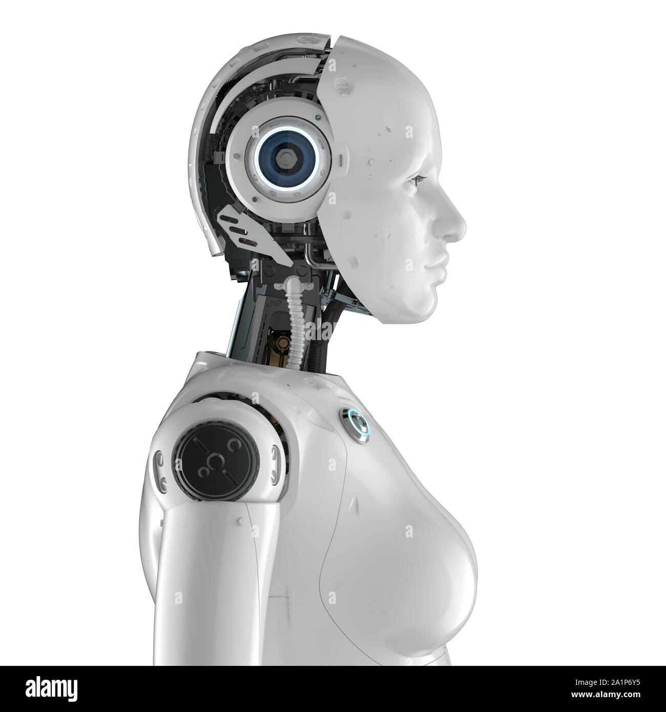 3d rendering female cyborg or robot side view isolated on white Stock Photo  - Alamy