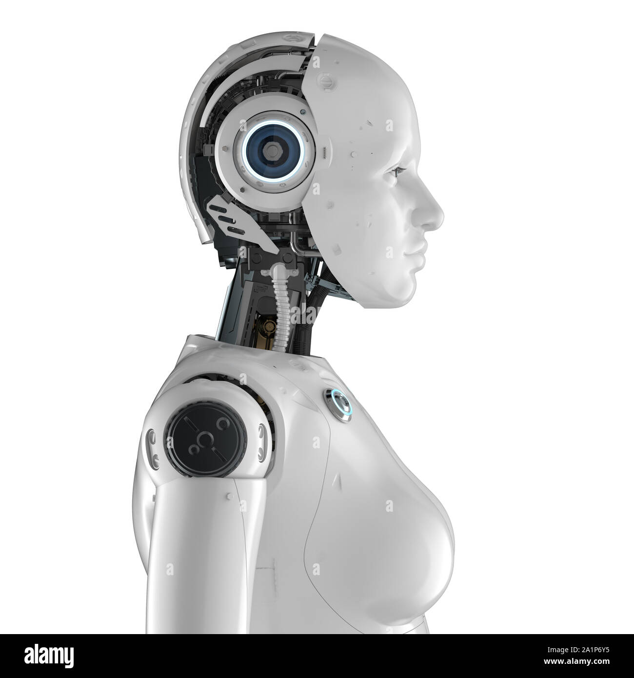 3d rendering female cyborg or robot side view isolated on white Stock ...