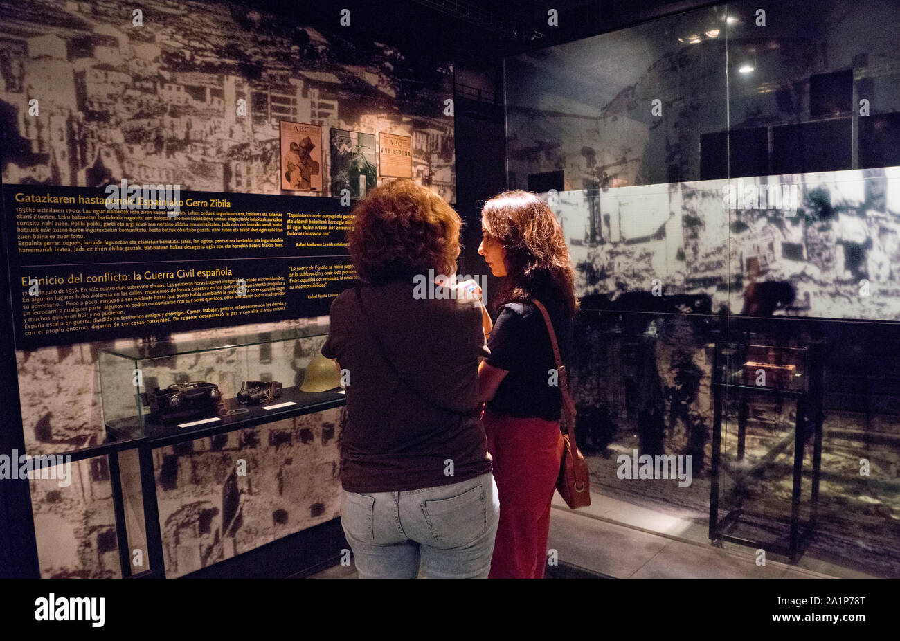 People visit the exhibition of the bombing of Guernica (Gernika) during the Spanish Civil War, at the Museum of Peace,Guernica (Gernika),Basque Countr Stock Photo