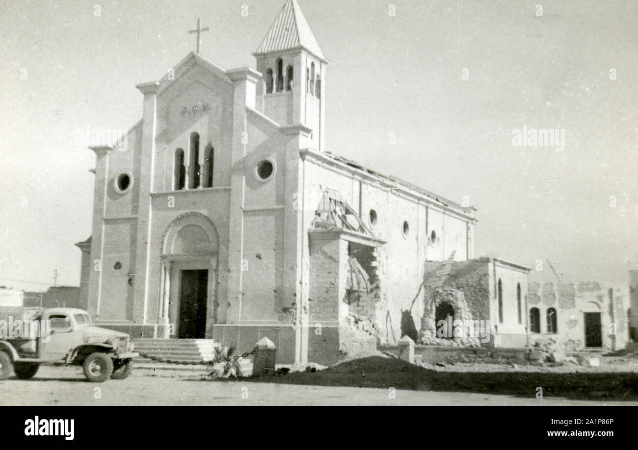 Photographs taken during WW2 by British soldier of the Royal Tank Regiment during the North Africa campaign. The bomb damaged Catholic church , Tobruk, 1941.  Trooper C M Shoults Stock Photo