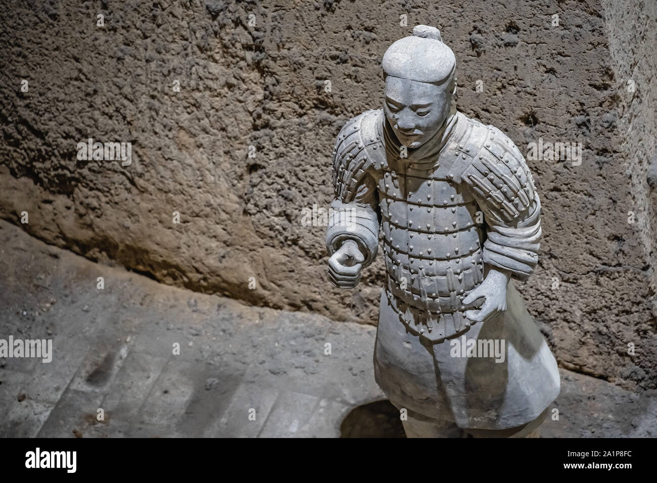 Xian, China July 2019 Standing clay soldier forming part of an army