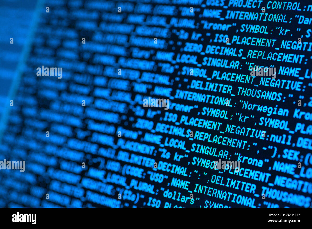 Close up of HTML codes on LED screen Stock Photo