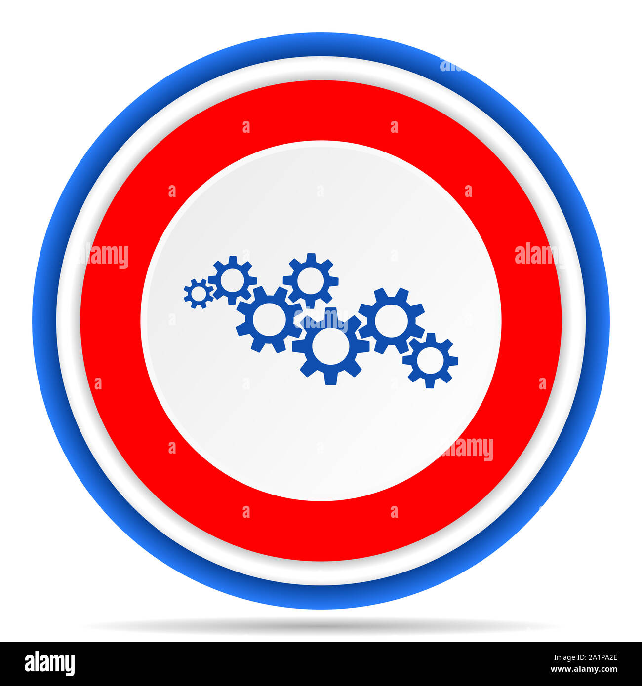 Cogwheel engineering round icon, red, blue and white french design ...