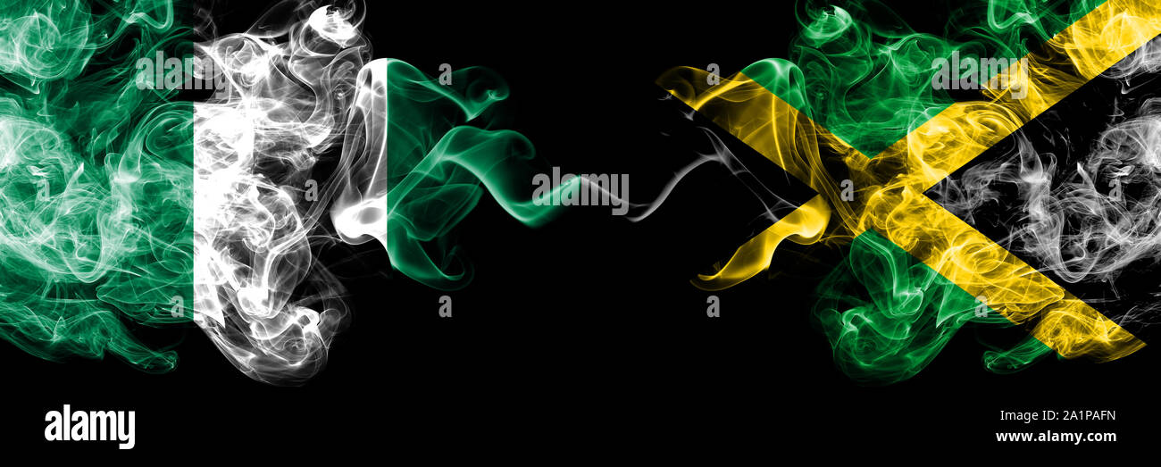 Nigeria vs Jamaica, Jamaican abstract smoky mystic flags placed side by