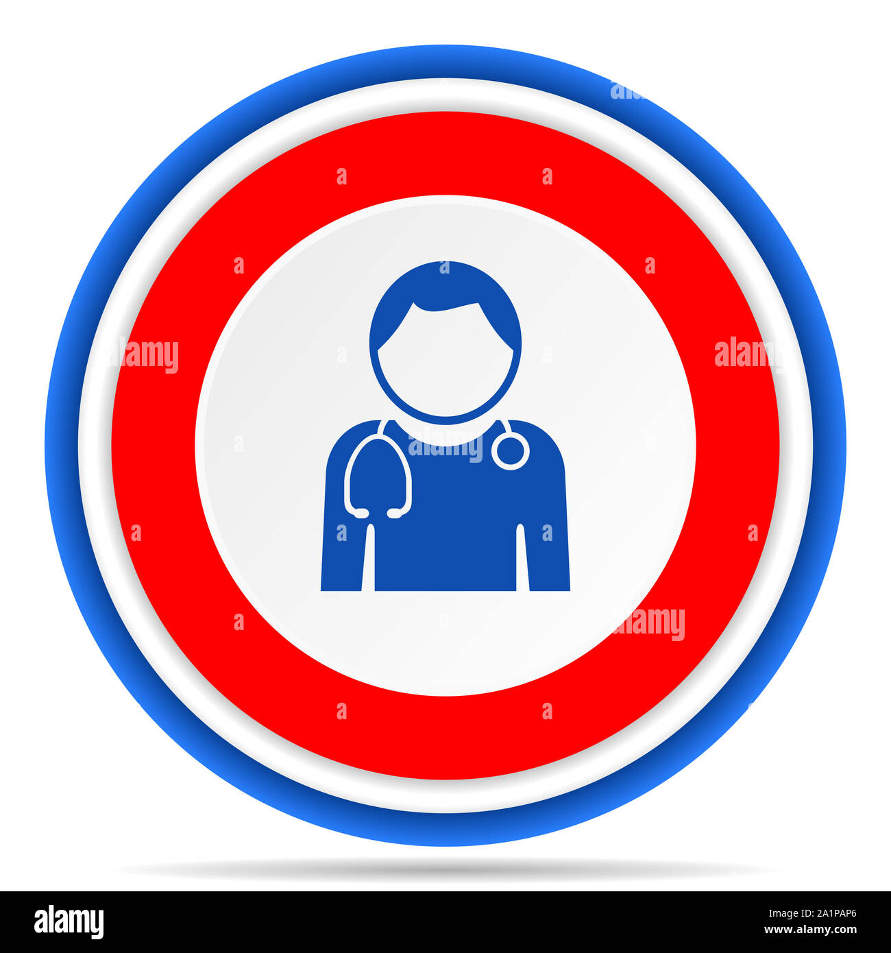 Doctor round icon, red, blue and white french design illustration for web, internet and mobile applications Stock Photo