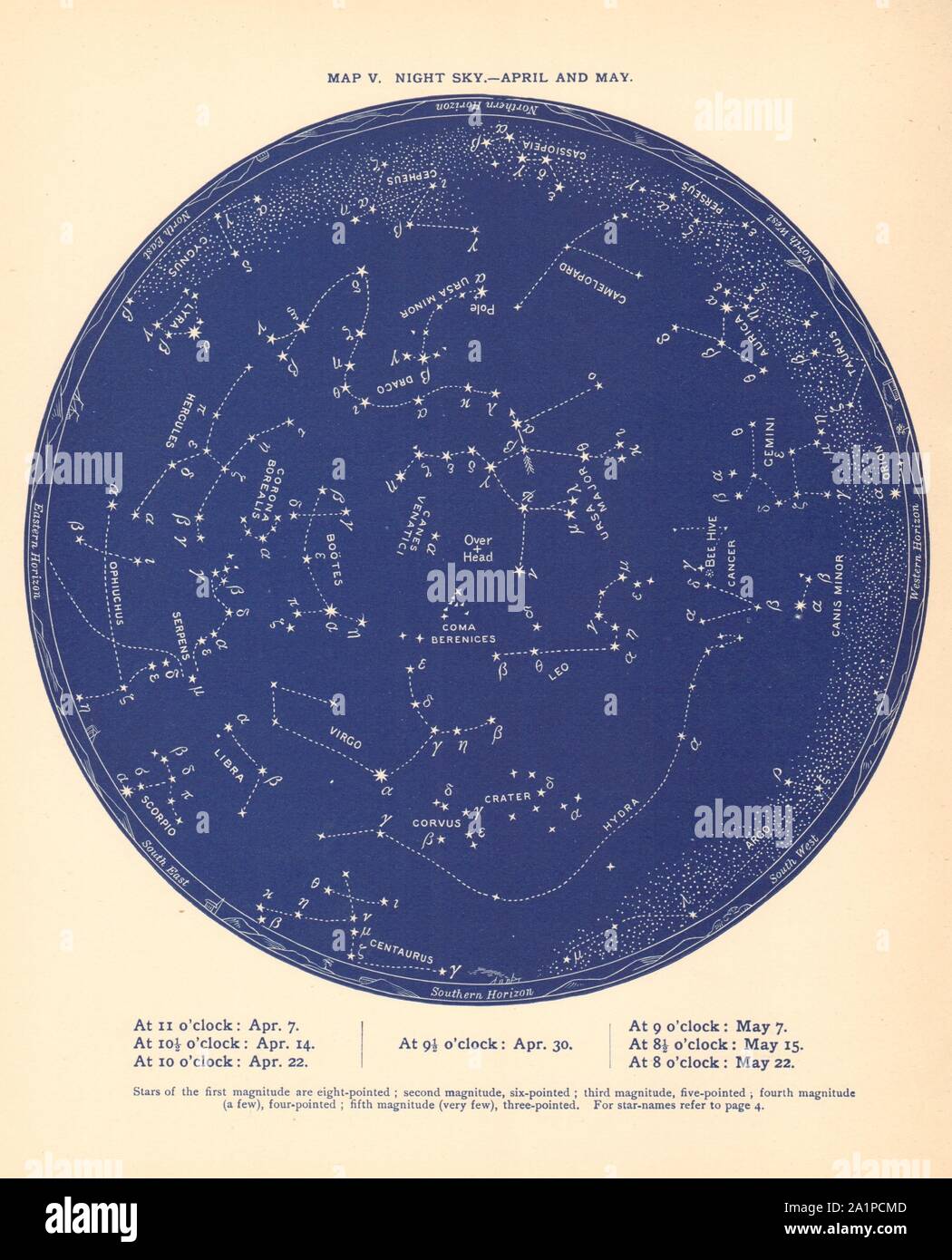 STAR MAP V. The Night Sky. April-May. Astronomy. PROCTOR