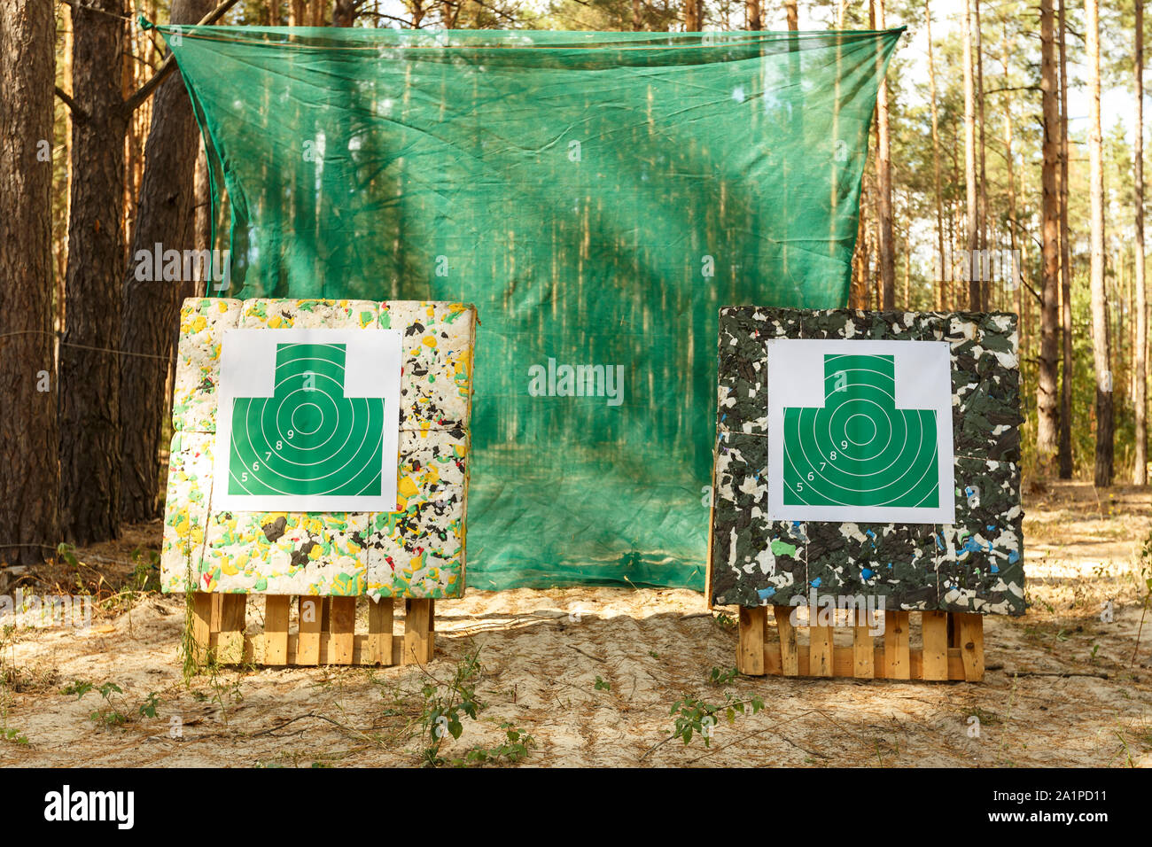 target shooting range in the forest. outdoor activities. team building