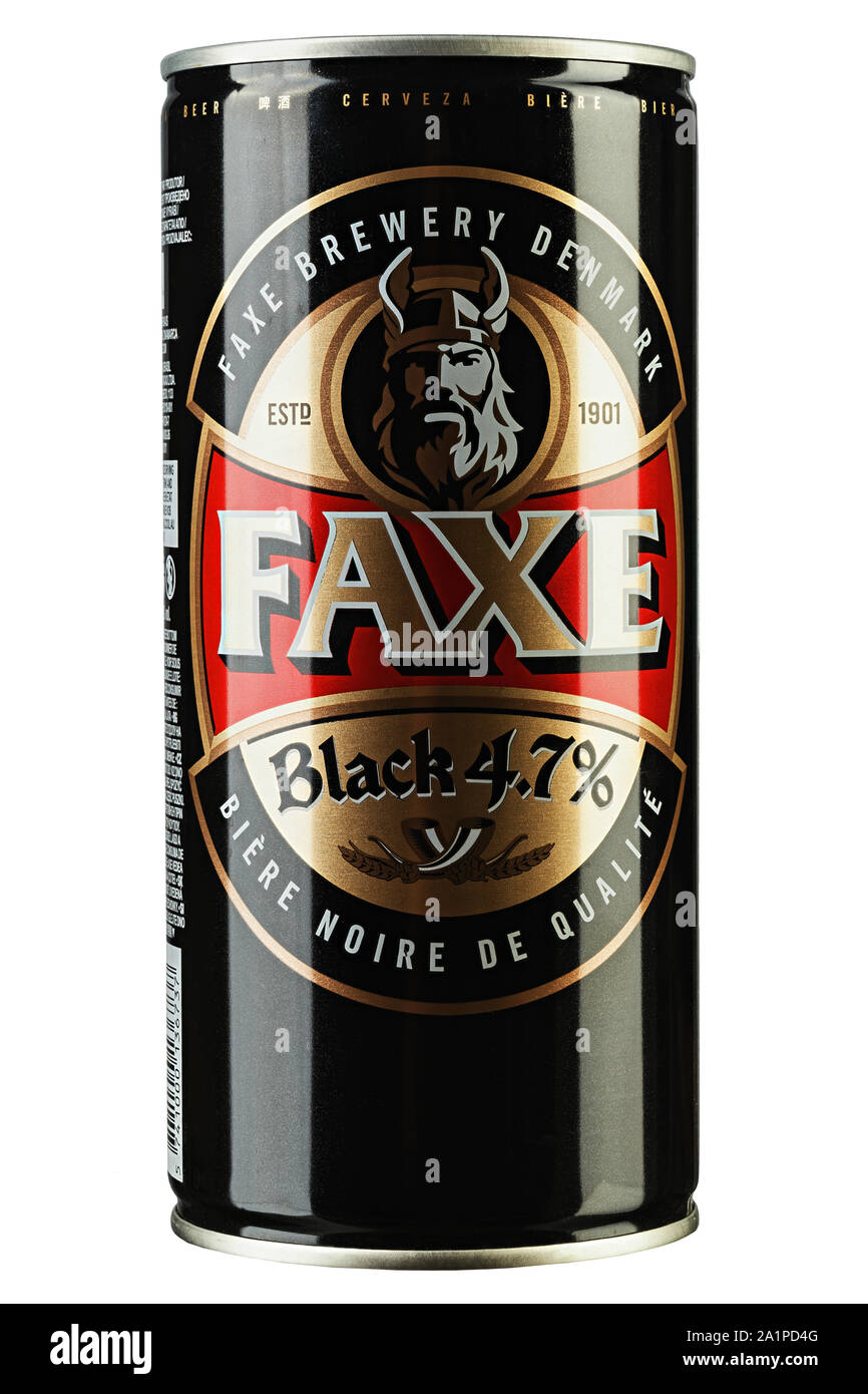 Kiev, UKRAINE - June 11, 2019. Faxe black is a popular lager brewed by Faxe  Bryggeri A/S, Danish brewery owned by Royal Unibrew Stock Photo - Alamy