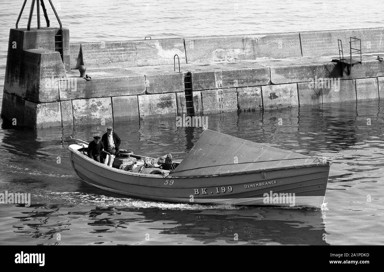 Fishing Coble Remembrance, BK 199, arriving at Seahouses, Northumberland, c.1972 Stock Photo