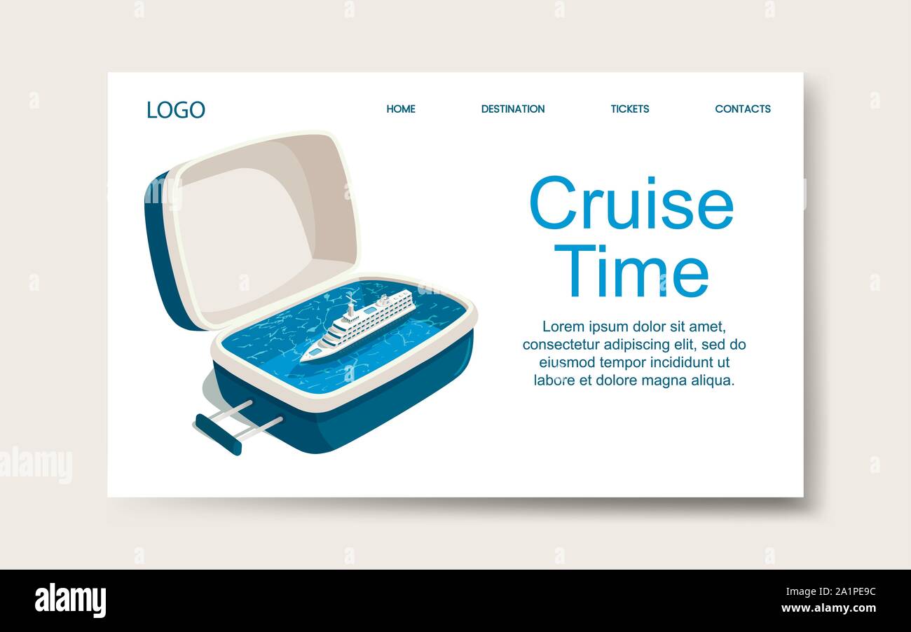 Ship cruise time, landing web page template. Vector Stock Vector