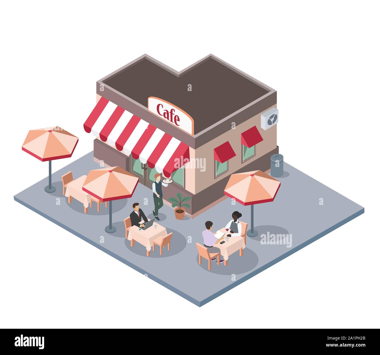 Open air or sidewalk city cafe, flat vector isometric Stock Vector