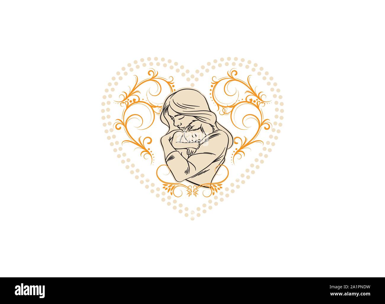 Mother with her baby. Stylized outline symbol. Motherhood, love