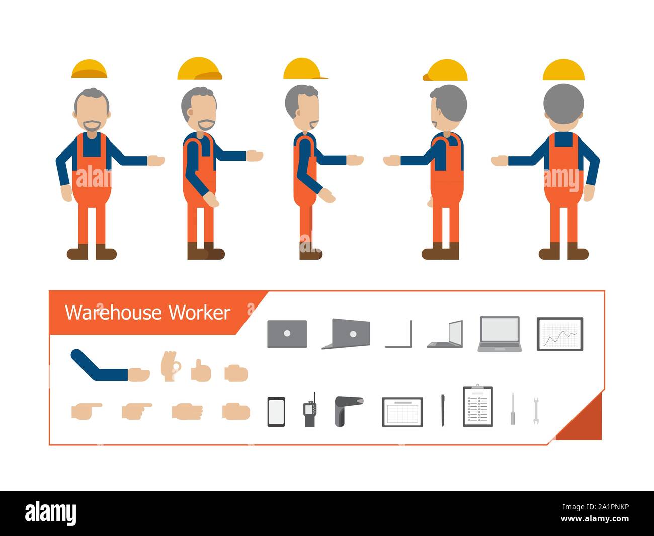 Set of senior worker or engineer character vector illustration Stock Vector