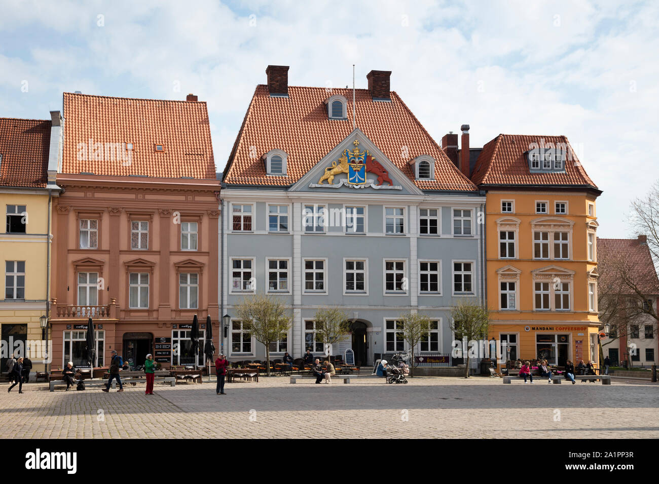 Buildings at the old market of Hanseatic City of Stralsund, Stock Photo