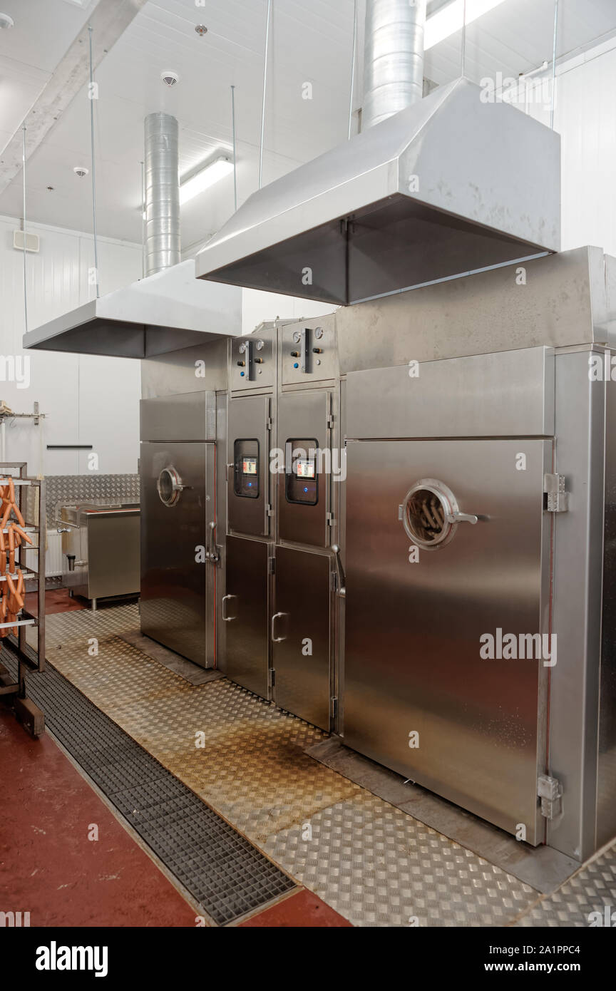 Meat and fish smoking chambers on food processing plant Stock Photo Alamy