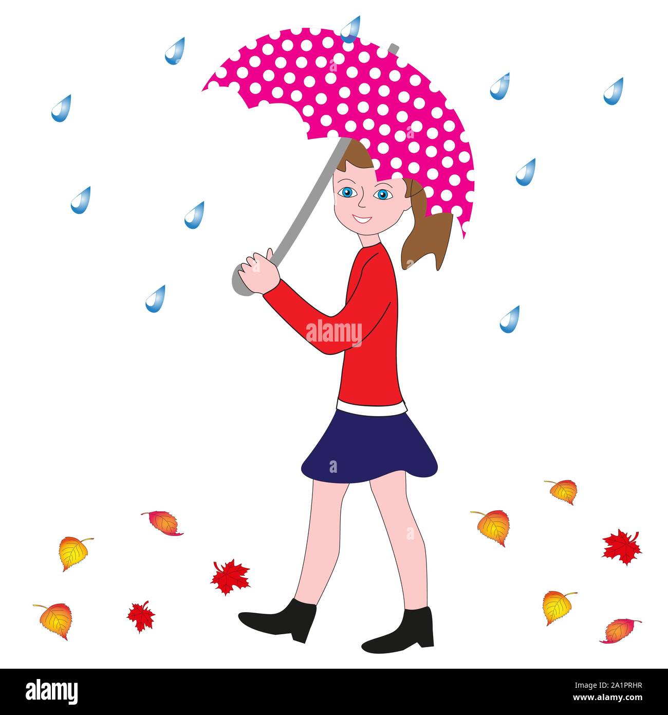 Girl walking in the autumn rain with an umbrella isolated white background Stock Vector Image