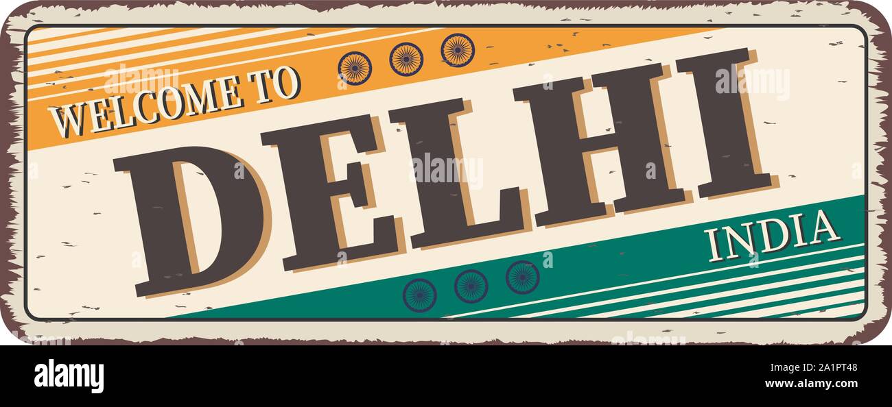 Delhi India Travel Label Rusted Metal Plate Design Stock Vector Image 